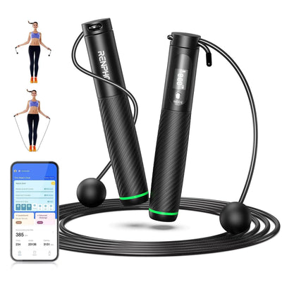 9FT Adjustable Smart Jump Rope with Count Time Calorie Analysis , Black - TinnLizzie