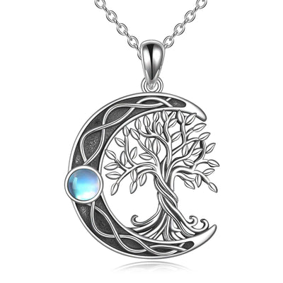 Celtic Knot Moon Tree of Life Necklace in Sterling Silver - TinnLizzie