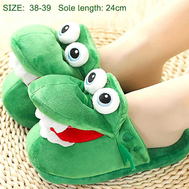 Cartoon Crocodile Cotton Slippers with Moving Mouth Funny Home Cotton Shoes Winter Walking Warm Christmas Gift for Men Women