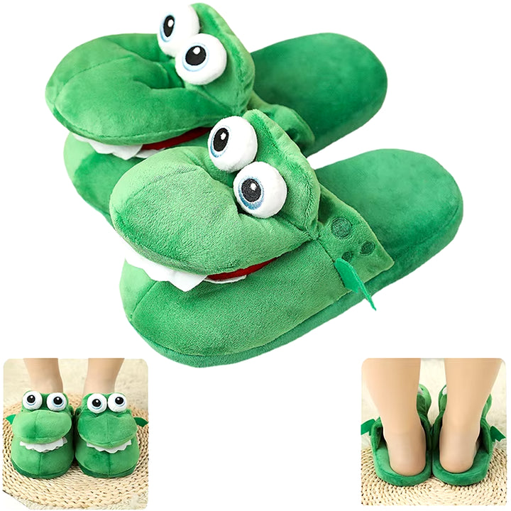 Cartoon Crocodile Cotton Slippers with Moving Mouth Funny Home Cotton Shoes Winter Walking Warm Christmas Gift for Men Women