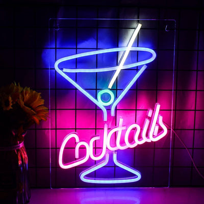 Cocktails Neon Sign, LED Sign Cocktail Glass Shaped Neon Lights - TinnLizzie