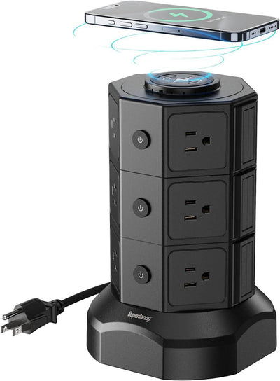 Tower Power Strip with 15W Wireless Charger - TinnLizzie